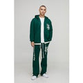 Oversized Moto Zip Through Hoodie And Relaxed Flare Jogger Tracksuit, Verde