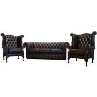 Chesterfield Handmade 3+1+1 Antique Brown Leather Sofa Suite