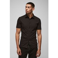 Camisa De Manga Corta Y Tela Jersey Ajustada Al Músculo, Negro