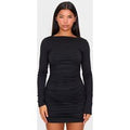 Black Double Contour Ruched Detail Long Sleeve Bodycon Dress