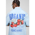 Camisa Oversize Recta Con Solapas Y Estampado De Tomates, Azul