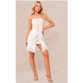 White Boucle Tassel Hem Drape Front Mini Skirt