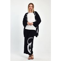Belissh Women's Abstract Print Kimono Co-Ord Set – Black& White in Black | Size: 10-12