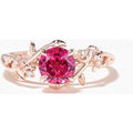 Round Cut Ruby Flower Engagement Ring Diamond Leaf Nature Inspired Ring