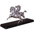 Casa Padrino Luxus Bronzefiguren Pferde Silber / Schwarz 80 x 25 x H. 43 cm - Elegante Versilberte Deko Bronze Skulpturen mit Marmorsockel