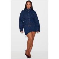 Plus Indigo Asymmetric Layered Panel Denim Mini Skirt
