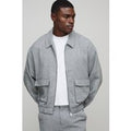 Oversized Boxy Herringbone Harrington, Gris