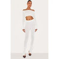 Cream Sheer Soft Rib Split Hem Tie Detail Leggings