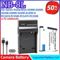 NB-8L 3.7V 1000mAh Camera Battery +Charger For Canon PowerShot A3300 A3200 A3100 A3000 A2200 A1200 PC1589 PC1474 PC1585 PC1475