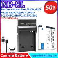 NB-8L 3.7V 1000mAh Camera Battery +Charger For Canon PowerShot A3300 A3200 A3100 A3000 A2200 A1200 PC1589 PC1474 PC1585 PC1475