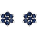 Floral Round Sapphire Cluster Stud Earrings in 925 Sterling Silver