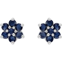 Floral Round Sapphire Cluster Stud Earrings in 925 Sterling Silver