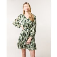 Metallic Zig Zag V Neck Belted Dress - 10 / GREEN