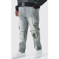 Vaqueros Plus Pitillo Elásticos Con Multibolsillos Cargo, Gris
