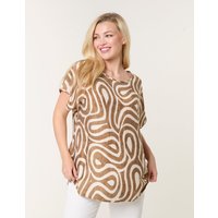 Round Neck Top With Abstract Print - S/M / MOCHA
