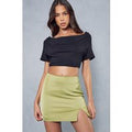 Womens Satin Split Hem Mini Skirt - olive - 8, Olive