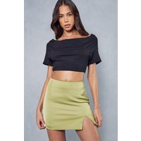 Womens Satin Split Hem Mini Skirt - olive - 8, Olive