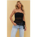 Black Mesh Long Line Floral Frill Bandeau Top