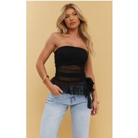 Black Mesh Long Line Floral Frill Bandeau Top