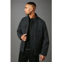 Debenhams Men's Charcoal Four Pocket Wool Blend Jacket | Size: Large