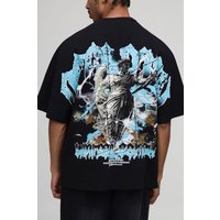 Black Oversized Heavyweight Gothic Printed T-Shirt, Negro