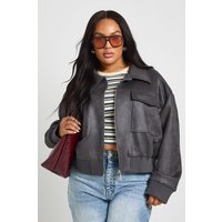 Chaqueta Plus Bomber De Ante Sintético, Gris