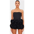 Black Oversized Rose Detail Bandeau Skort Playsuit