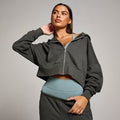 Damska krótka bluza z kapturem zapinana na suwak z kolekcji Tempo MP – Night Grey - XS