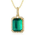 18K Gold Emerald Square Pendant Necklace