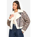 Chaqueta De Aviador Crop Con Estampado De Leopardo, Multi