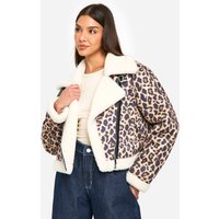 Chaqueta De Aviador Crop Con Estampado De Leopardo, Multi