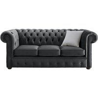 Chesterfield 3 Seater Malta Slate Grey Velvet Fabric Sofa