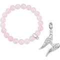 Rose Quartz Gemstone Bracelet with Angel Wings Charm