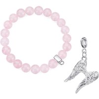 Rose Quartz Gemstone Bracelet with Angel Wings Charm