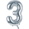 Cijfer Ballon '3'  Zilver (100CM)