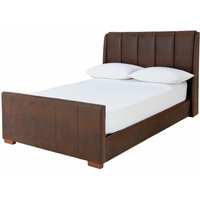Buck Double Bed Frame Dark Tan Leather Upholstered Classic Bedroom Piece