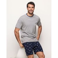 Pigiama corto grigio da uomo con microstampe Royal Marine / GRIGIO MELANGE CHIARO / M