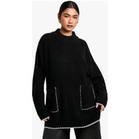 Jersey Oversize Con Ribete En Contraste, Negro