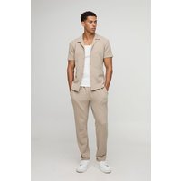 Slim Fit Geo Jacquard Shirt & Tapered Trouser Set, Beige