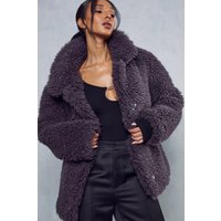 Womens Shaggy Faux Fur Coat - purple - 6, Purple