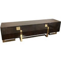 Casa Padrino Luxus Art Deco TV Schrank Dunkelbraun / Gold 220 x 50 x H. 60 cm - Edler Fernsehschrank mit 4 TÃ¼ren - Art Deco Wohnzimmer MÃ¶bel