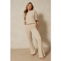 Womens Recycled Rib T-Shirt Trouser PJ Set - stone - 10, Stone