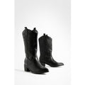 Botas Camperas Estilo Western De Holgura Ancha Con Etiqueta En El Tobillo, Negro