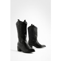 Botas Camperas Estilo Western De Holgura Ancha Con Etiqueta En El Tobillo, Negro