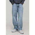 Relaxed Fit All Over Clear Rhinestone Embellished Jeans, Azul