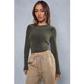 Womens Slinky Double Layer Long Sleeve Top - khaki - 8, Khaki