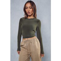 Womens Slinky Double Layer Long Sleeve Top - khaki - 8, Khaki