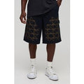Regular Fit Carpenter Contrast Stitch Denim Jorts, Negro