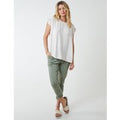 Button Back Frill Shoulder Top - M/L / BEIGE