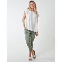 Button Back Frill Shoulder Top - M/L / BEIGE